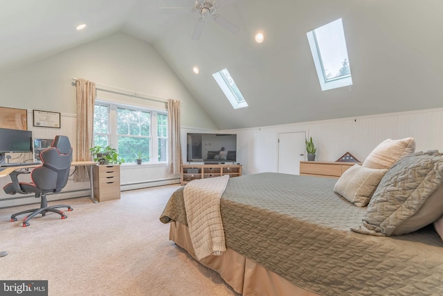 90 Indiantown Rd, Glenmoore, PA 19343 - bedroom featuring a skylight, a baseboard heating unit, vaulted ceiling, carpet, and recessed lighting