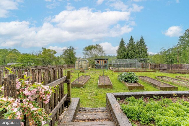 90 Indiantown Rd, Glenmoore, PA 19343 - view of yard with a garden, an outbuilding, and a greenhouse