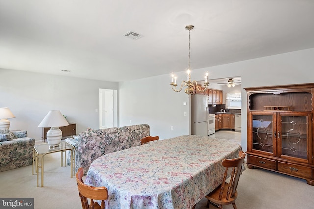 17 Hyannis St, Toms River, NJ 08757 - dining space featuring visible vents, light colored carpet, and a notable chandelier