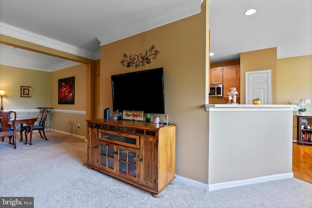 207 Secretariat Dr Unit M, Havre De Grace, MD 21078 - carpeted living area with ornamental molding, baseboards, and recessed lighting