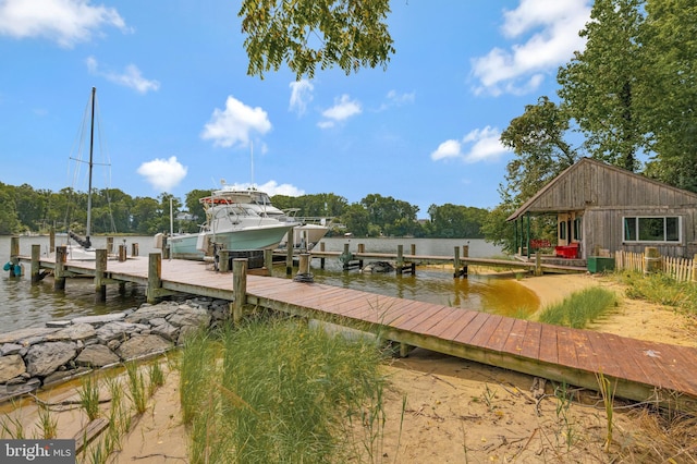 dock area with a water view