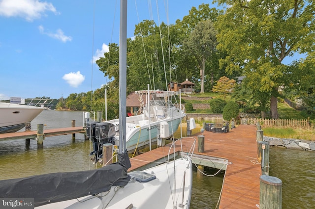 view of dock featuring a water view and boat lift