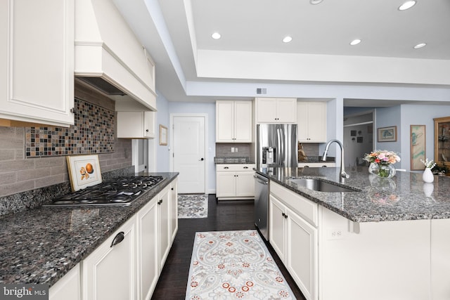 34851 Surfsong Lndg, Millville, DE 19967 - kitchen featuring premium range hood, recessed lighting, stainless steel appliances, and a sink