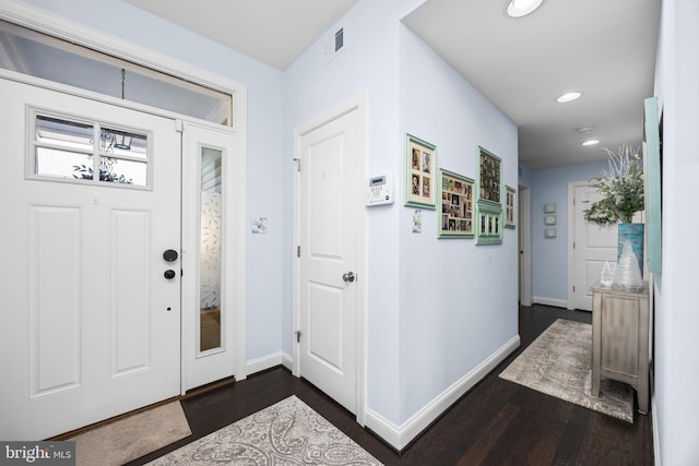 34851 Surfsong Lndg, Millville, DE 19967 - entryway featuring baseboards, visible vents, recessed lighting, and dark wood-type flooring