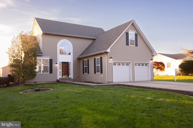 520 Bayside Dr, Stevensville, MD 21666 - traditional home with a front lawn, driveway, roof with shingles, and a garage