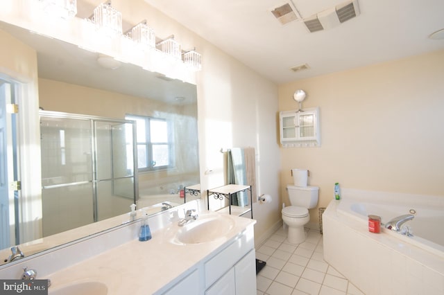 520 Bayside Dr, Stevensville, MD 21666 - full bath with tile patterned floors, double vanity, toilet, a sink, and a garden tub