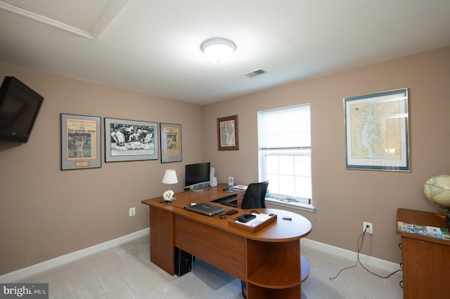 520 Bayside Dr, Stevensville, MD 21666 - office featuring baseboards, light carpet, and visible vents
