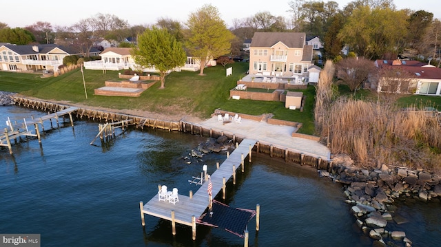 520 Bayside Dr, Stevensville, MD 21666 - view of dock featuring a yard and a water view