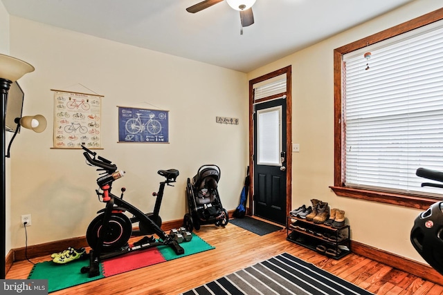 268 S E Ave, Baltimore, MD 21224 - workout area with wood finished floors and ceiling fan