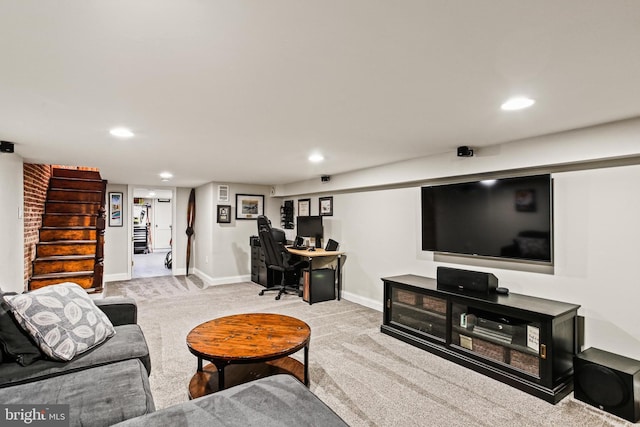 268 S E Ave, Baltimore, MD 21224 - carpeted living area featuring recessed lighting, a desk, and stairs