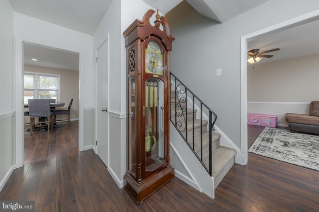 119 Field, Penns Grove, NJ 08069 - stairway featuring baseboards, wood finished floors, and ceiling fan