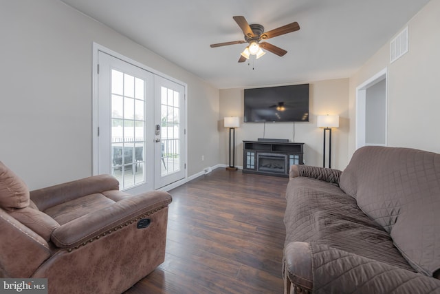119 Field, Penns Grove, NJ 08069 - living room featuring a ceiling fan, wood finished floors, french doors, baseboards, and visible vents