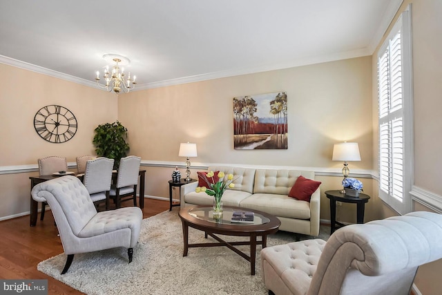 11431 Heritage Commons Way, Reston, VA 20194 - living area with a chandelier, wood finished floors, ornamental molding, and baseboards