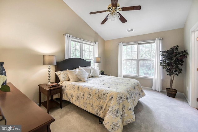 11431 Heritage Commons Way, Reston, VA 20194 - bedroom featuring light carpet, lofted ceiling, and a ceiling fan