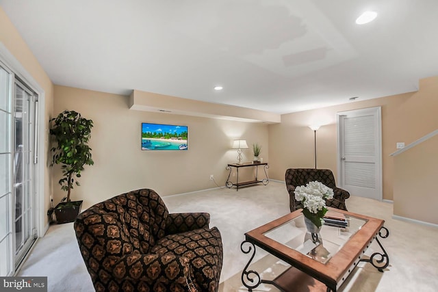 11431 Heritage Commons Way, Reston, VA 20194 - living room featuring light colored carpet, baseboards, and recessed lighting