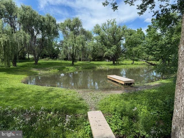 639 Old Airport Rd, Douglassville, PA 19518 - dock area with a water view and a lawn