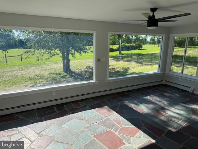 639 Old Airport Rd, Douglassville, PA 19518 - unfurnished sunroom featuring stone tile flooring and baseboard heating