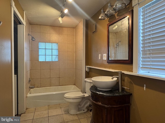 full bathroom with vanity, tile patterned floors, bathtub / shower combination, and toilet