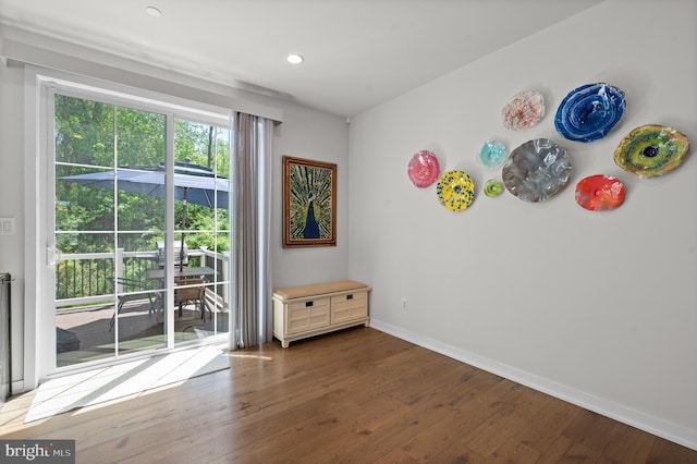 interior space with baseboards, recessed lighting, and wood finished floors