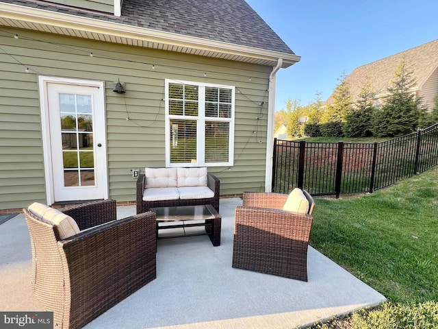 view of patio / terrace with fence and an outdoor hangout area