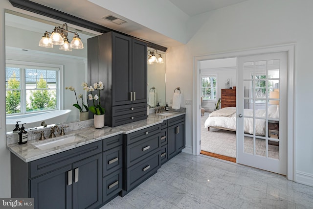 528 Prospect Ave, Princeton, NJ 08540 - ensuite bathroom with a sink, visible vents, a chandelier, and ensuite bath