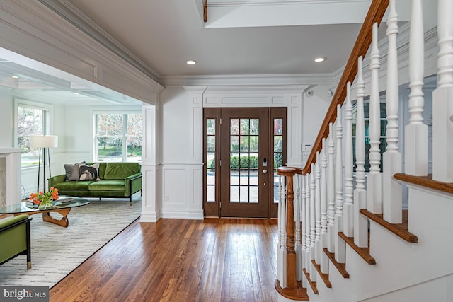 528 Prospect Ave, Princeton, NJ 08540 - entrance foyer with a decorative wall, wood finished floors, ornamental molding, and recessed lighting