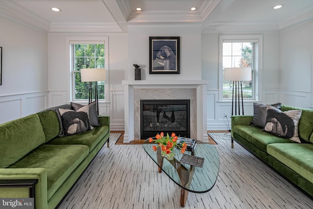 528 Prospect Ave, Princeton, NJ 08540 - living room featuring a decorative wall, a high end fireplace, and a healthy amount of sunlight