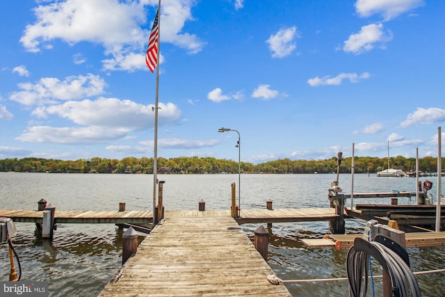 view of dock with a water view
