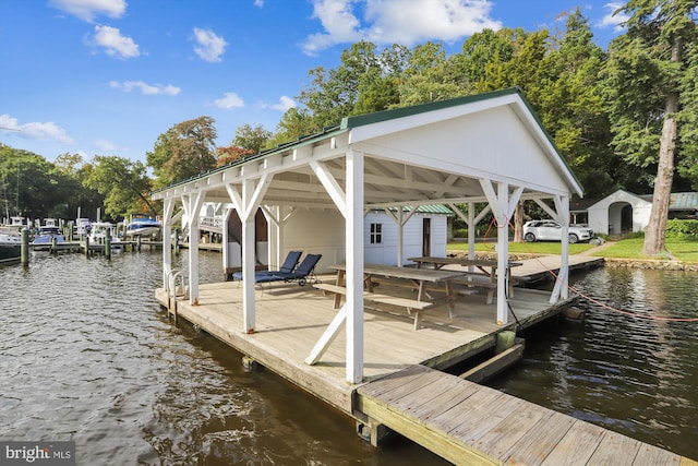 view of dock with a water view