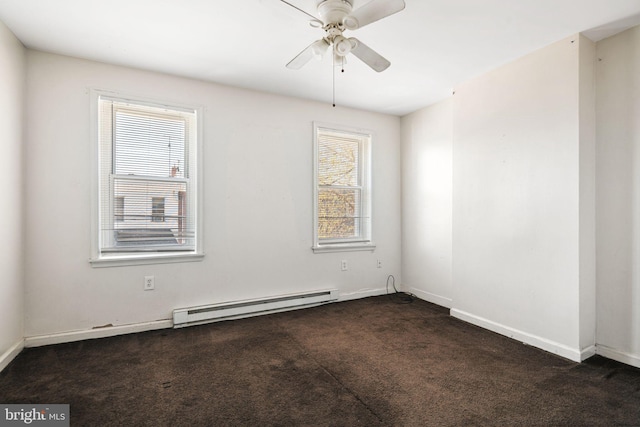2333 E Huntingdon St, Philadelphia, PA 19125 - carpeted spare room featuring baseboards, a ceiling fan, and baseboard heating