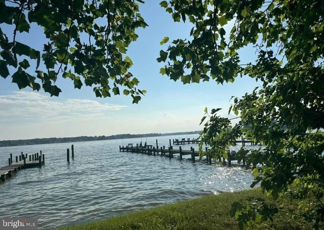 view of dock with a water view