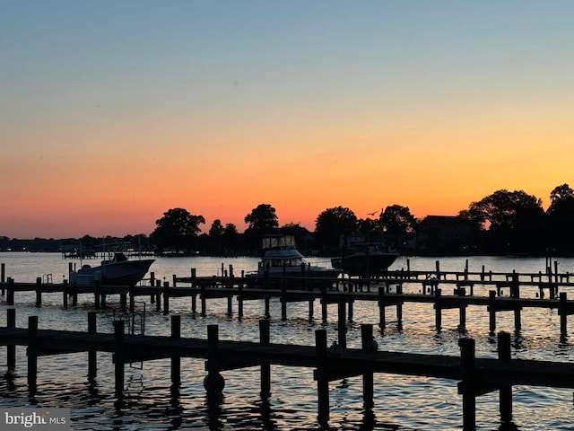 view of dock featuring a water view