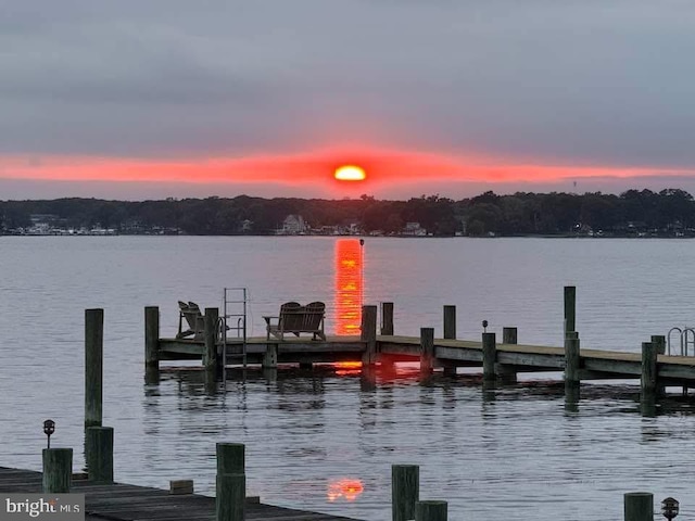 view of dock with a water view