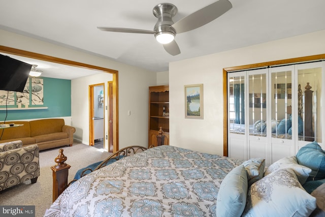 bedroom featuring carpet flooring and a ceiling fan