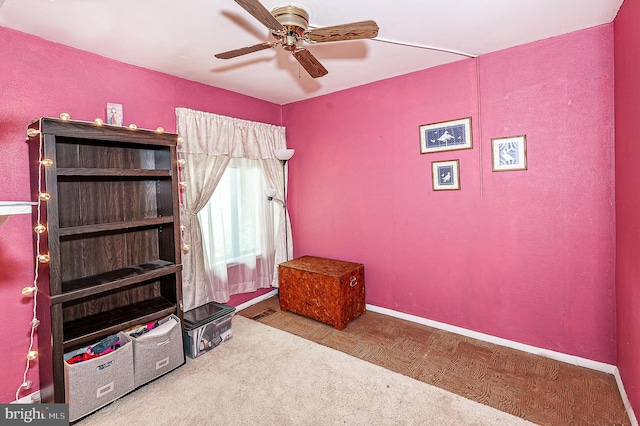 bedroom with wood finished floors, ceiling fan, and baseboards