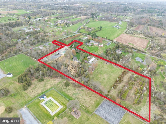 drone / aerial view with a rural view