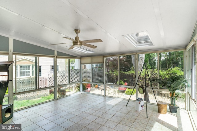 13126 Pelmira Ridge Ct, Herndon, VA 20171 - unfurnished sunroom with healthy amount of natural light, a skylight, a ceiling fan, and vaulted ceiling