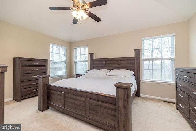411 Cope Ct, Sellersville, PA 18960 - bedroom featuring visible vents, ceiling fan, baseboards, and light colored carpet