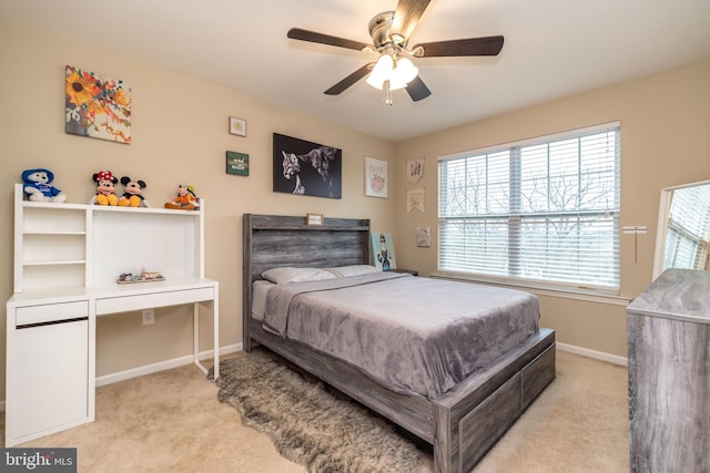 411 Cope Ct, Sellersville, PA 18960 - bedroom with baseboards, light colored carpet, and ceiling fan