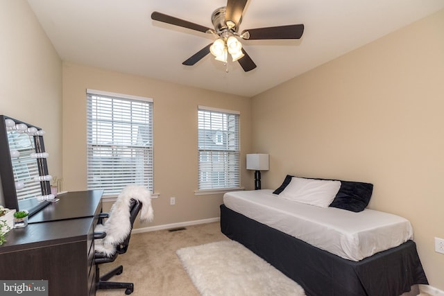411 Cope Ct, Sellersville, PA 18960 - bedroom featuring light carpet, baseboards, visible vents, and a ceiling fan
