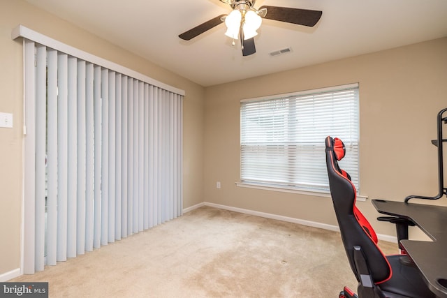 411 Cope Ct, Sellersville, PA 18960 - office with ceiling fan, baseboards, carpet flooring, and visible vents