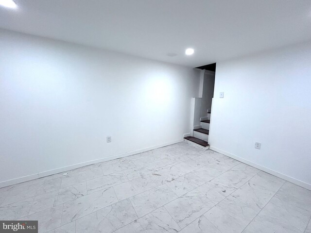 580 Bath St, Bristol, PA 19007 - unfurnished room featuring stairway, baseboards, light marble finish floors, and recessed lighting
