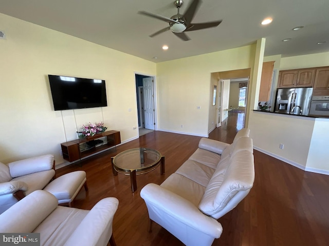 35 Galileo Dr, Cranbury, NJ 08512 - living room with baseboards, a ceiling fan, wood finished floors, and recessed lighting