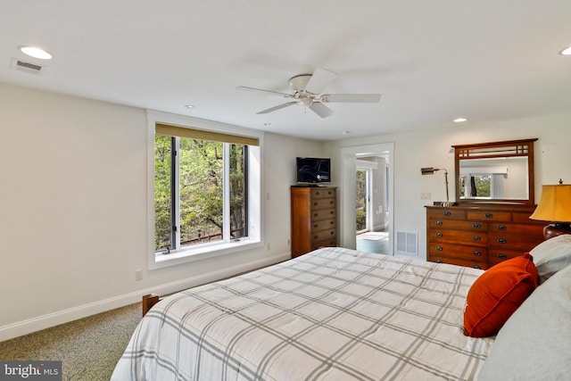 bedroom with visible vents, recessed lighting, and baseboards