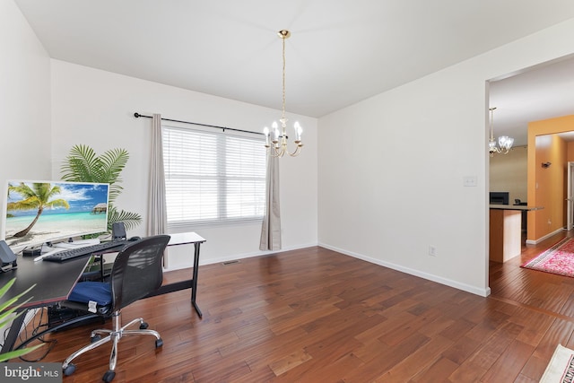 311 Patsy Ct, West Deptford, NJ 08066 - office space with wood finished floors, visible vents, baseboards, and an inviting chandelier