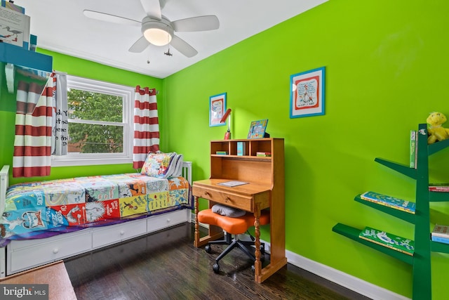 1448 Sheridan St NW, Washington, DC 20011 - bedroom with wood finished floors, ceiling fan, and baseboards