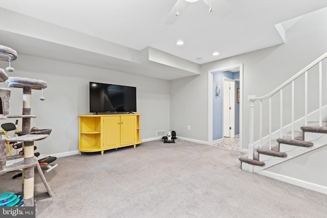 1448 Sheridan St NW, Washington, DC 20011 - workout room with carpet floors, baseboards, recessed lighting, and a ceiling fan