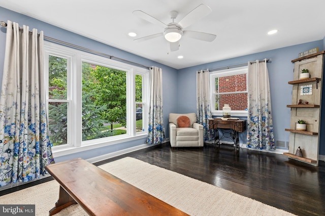 1448 Sheridan St NW, Washington, DC 20011 - living area with wood finished floors, ceiling fan, recessed lighting, and baseboards