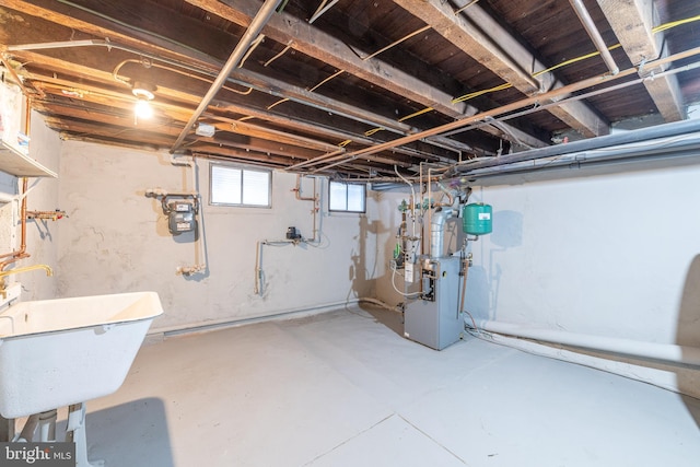 basement with a sink