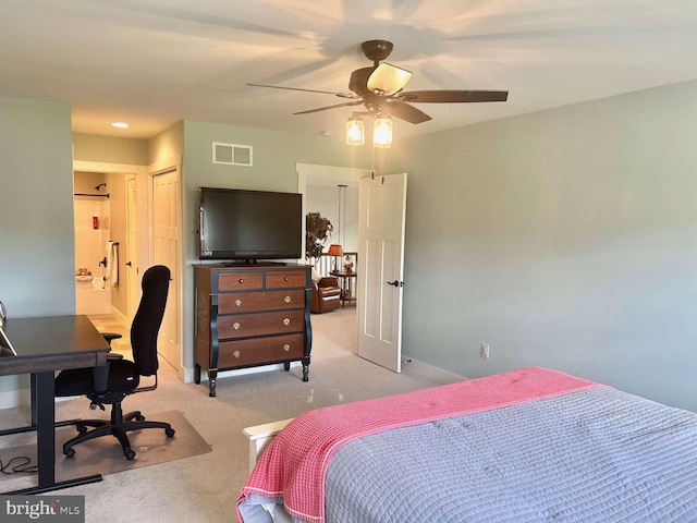 1605 Quincey Dr, Mechanicsburg, PA 17050 - bedroom featuring visible vents, baseboards, ceiling fan, and light carpet